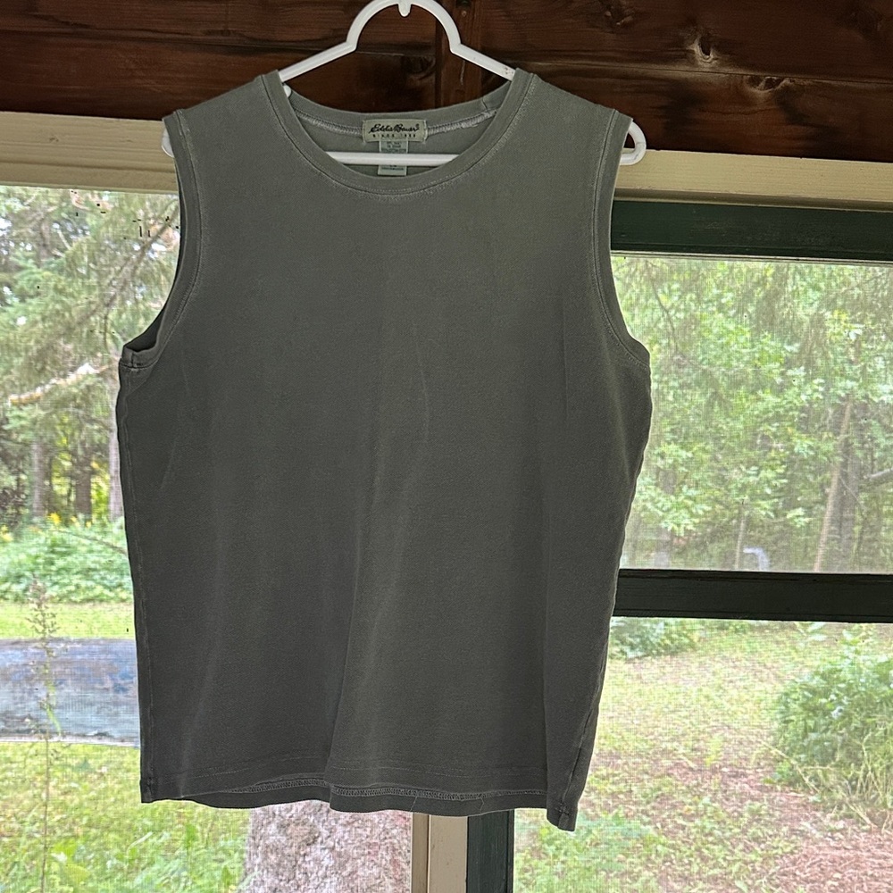 Vintage Eddie Bauer Gray Sleeveless Cotton Woven Top Large